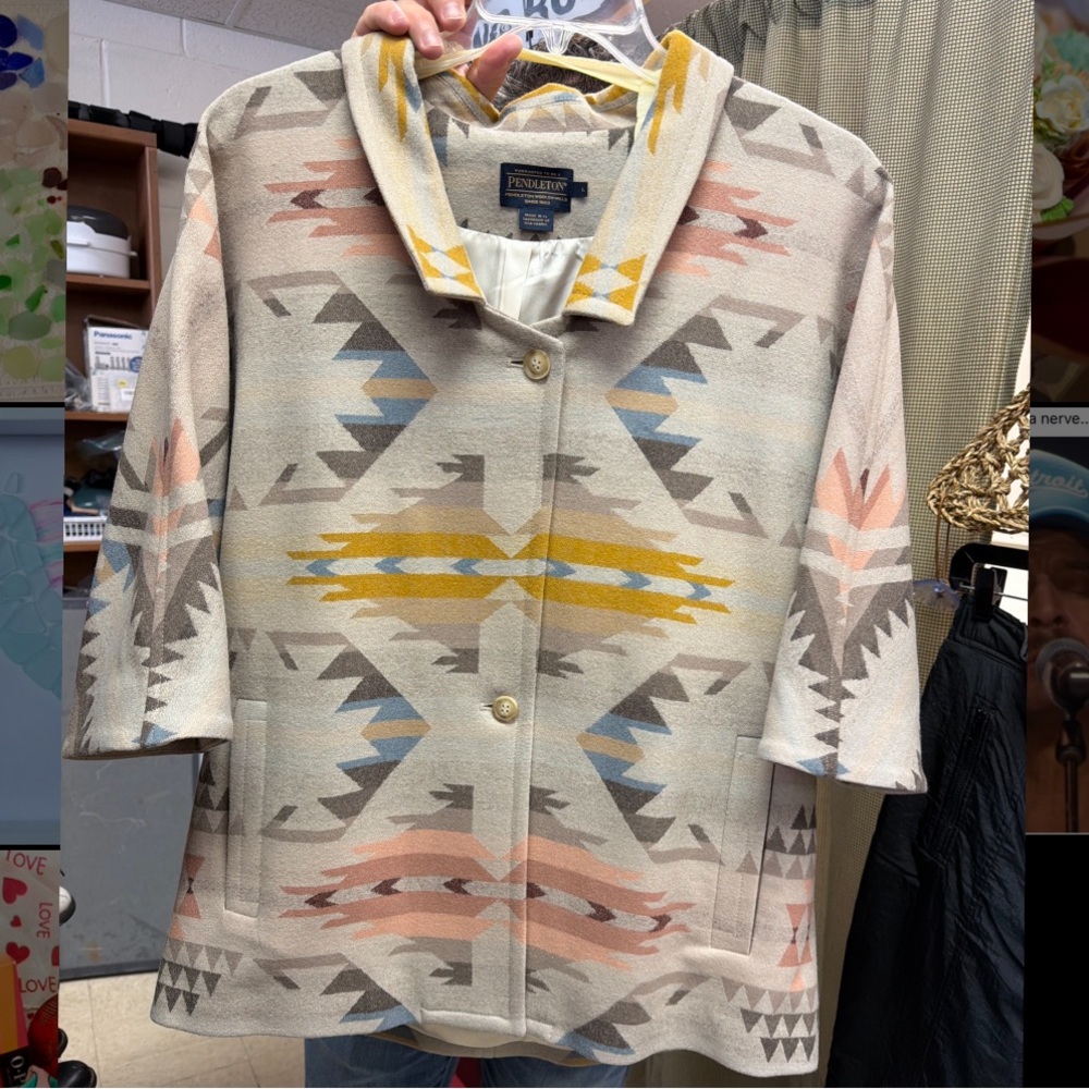 Pendleton 100% Wool Jacket Kimono White Sands Pat… - image 1